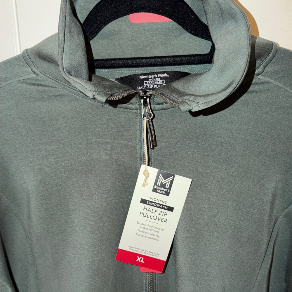 Women's Green Sandwash Crop Top/ Half Zip Pullover